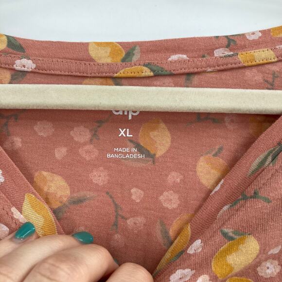 DIP Lemon Floral Peach Mauve Short Sleeve Tee Women’s XL Fitted Soft - Picture 7 of 7